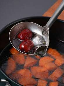 1pc/2pcs Oil Separating Stainless Steel Soup Ladle/Grease Trap Long Spoon/Fat Separator Serving Spoon/Healthy Lifestyle/Kitchen Accessory