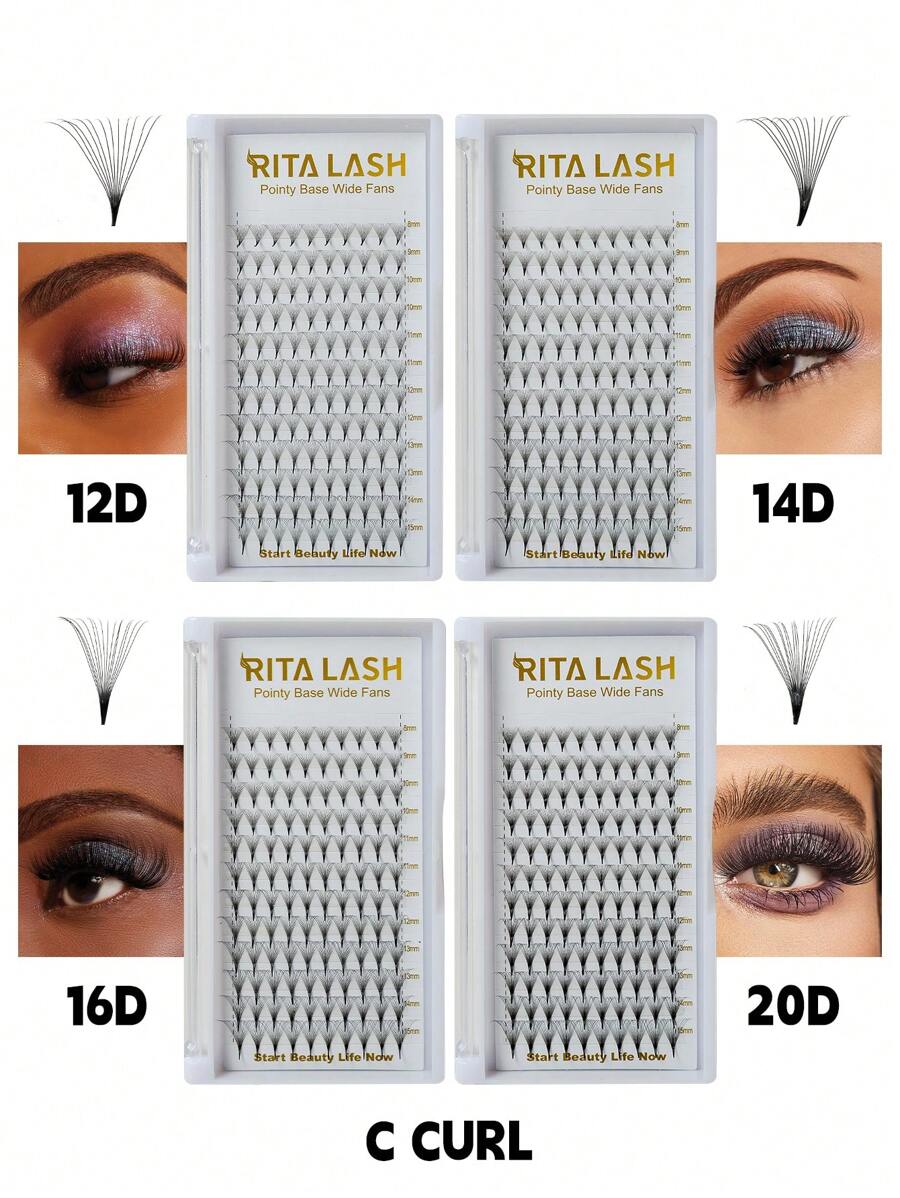 RITALASH Premade Lash Fans 12D 14D 16D 18D 20D C Curl Pointy Base Premade Fans Eyelash Extensions Middle Stem & Long Stem Heat Bonded Premade Fans Russian Volume Lash Extensions Supplies