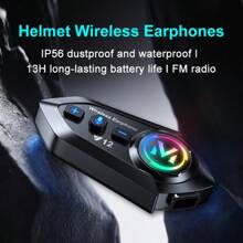 Y12 Bluetooth 5.4 Motorcycle Helmet Headset Voice Control Wireless Handsfree Call Waterproof FM Radio Earphone Kit