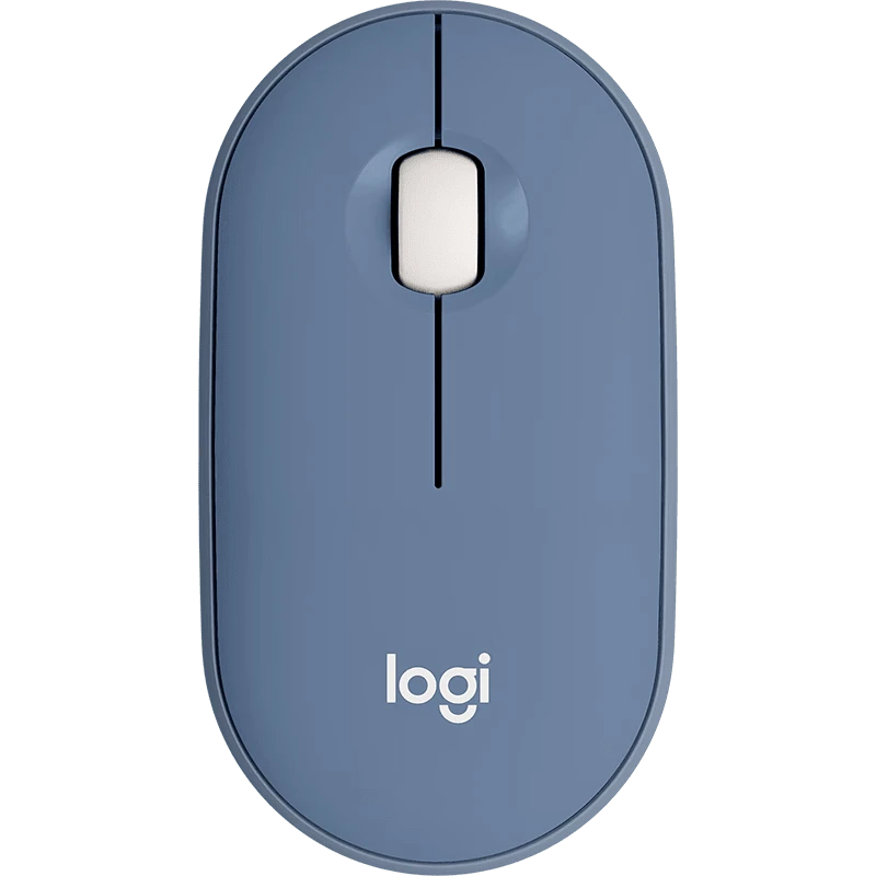 Logitech Pebble 无线蓝牙鼠标,纯色鹅卵石造型,适用于办公电脑、Mac、iPad、笔记本电脑、台式电脑,月光蓝 - 品月藍 - 查看 1