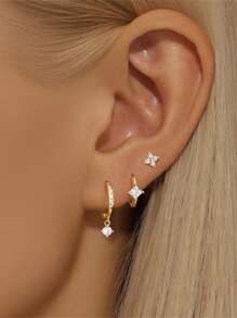Juego de 3 pendientes asimétricos de plata de ley 925 con respaldo plano para cartílago y hélix, joyería fina para uso diario, bodas, fiestas, compromisos, aniversarios y San Valentín