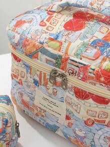 1PC Exquisite Multi-Color Rabbit Jacquard Makeup Bag, Travel Makeup Bag, Minimalist, Multifunctional, Handheld Makeup Bag Travel Essentials Travel Accessories Travel Must Haves