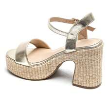 Woven Thick Platform Chunky High Heel Sandals With Ankle Strap - Gold - View 3