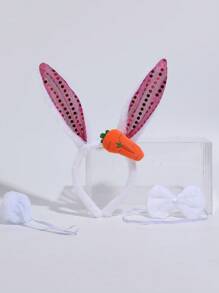 Plush Rabbit Headband, Adorable Fashionable Versatile Party Hair Accessory, Cartoon Carrot Rabbit Ear Headband Hair Clip, Minimalist Solid Color - Multicolor - View 24