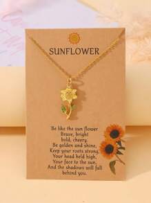 Goodwaro 1pc Delicate Rhinestone Inlaid Choker Necklace, Sunflower & Blessing Pendant, Women