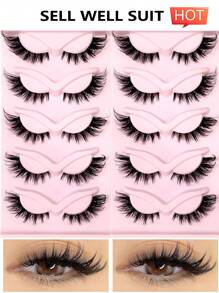 Asiteo New Hot Selling Cat Eye False Eyelashes, 3D Natural Transparent With False Lashes, Fluffy Soft Criss-Cross Style, 5 Pairs + 5 Pairs, Suitable For Cartoon Makeup, Delicate Natural Lash Extension - 眼尾拉長款 - 查看 1