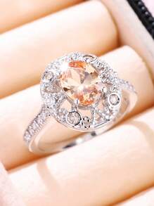 1 件时尚奢华优雅闪亮四爪椭圆形锆石戒指，母亲节理想珠宝礼物 - 0119R - 查看 1