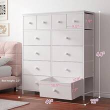 Raybee Furniture Elegant Fabric Dresser With 12 Drawers, Sturdy Metal Frame And Wooden Top For Bedroom Closet Living Room Entryway Hallway Present  Cabinets