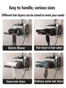 1pc No-Drill Wall Mounted Dual Compartment 2-In-1 Hair Dryer Holder & Storage Rack, Bathroom Organizer