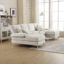 Canapé d'angle moderne en forme de U, tissu chenille, canapé surdimensionné avec méridienne, canapé modulable avec pouf et coussins, élégant pour le salon