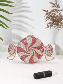 1pc Glittery Fries-Shaped Wallet, Elegant Party Handbag, Luxury Women's Crystal Handbag, Bridal Bag, Fashionable Lipstick & Perfume Handbag, Gorgeous Crystal-Studded Handbag, All Handmade Metal & Diamond Handbags, Suitable For High-End Women To Attend Parties, Cocktails, Weddings, Gatherings And Banquets