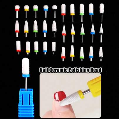 1个陶瓷美甲钻头 - 3/32英寸专业电动美甲钻头，带支架，适用于修甲、修脚、角质层打磨、亚克力凝胶指甲抛光