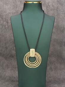 1pc Minimalist Elegant Petal Pendant Necklace, Stylish Multi-Layer Twist Geometric Shape Metal Long Chain Wax Rope Necklace, Unisex Fashion Accessories, Gift For Boyfriend/Girlfriend
