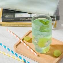 2pcs Ribbed Drinking Glass Set, 12.8oz Vintage Glass Cup, Ribbed Glassware, Highball Glass, Clear Glass Cup, Cocktail, Iced Coffee, Juice, Mojito, Decorative, Gift