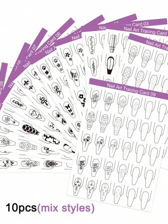 10 pezzi Carta riutilizzabile per pratica di arte di unghie, carte con unghie di prova da applicare, accessori per l'allenamento e la pratica di arte di unghie per principianti, strumenti per accessori per salone di unghie