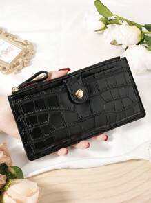 勃艮第包 Charry 红色包酒红色包，鳄鱼压纹折叠长钱包女士时尚现代商务超薄便携多功能大容量信用卡拉链身份证钱现金存储 - 酒紅色 - 查看 12