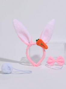 Plush Rabbit Headband, Adorable Fashionable Versatile Party Hair Accessory, Cartoon Carrot Rabbit Ear Headband Hair Clip, Minimalist Solid Color - Multicolor - View 30