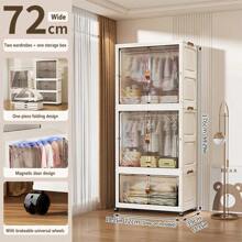 5/4/3/2/1 Layer Foldable Wardrobe, Free Installation Folding Clothes Storage Cabinet, With Wheels, Multiple Layers, Double Door, Magnetic Closure - Transparent - View 14