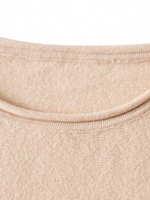Women 2 Pieces Tracksuit Outfits,Puff Sleeve Knit Pullover Sweater Tops + Elastic Waist Drawstring Shorts Set - Beige - View 9
