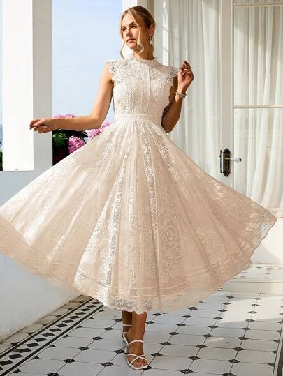 Simplee Women's Elegant Vintage Lace A-Line Dress, Party Dress, Wedding Dress, Birthday Dress