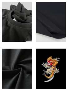 Litle Barong Art Printing Essential T-Shirt (1Pcs 220g Heavy Cotton Tee) - 黑色 - 查看 4