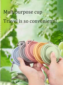 1pc可折叠水杯便携式母婴硅胶耐高温杯子可伸缩压缩迷你旅行杯 - 彩色 - 查看 7