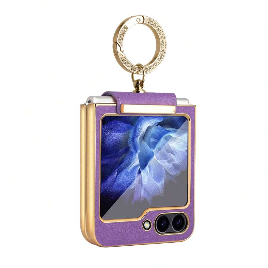 VIETAO Z Flip 6 5 4 3 指环支架皮革手机壳兼容三星 Galaxy Z Flip6 Flip5 Flip4 Flip3 支架手机壳 - 紫色 - 查看 1