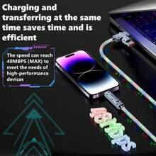 240W 4-In-1 USB Charging Cable – High-Speed Charging And Data Transfer Compatible With IPhone 15/16, IPad Pro, And Other Devices, Perfect For Home, Office, And Travel,Starry Night Glow Compatible With IPhone, Android, Camera, MP3 Universal Adapter - Starry Sky - View 9