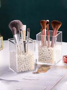 1pc Acrylic Storage Box (Faux Pearl Interior Not Included), Dustproof And Moistureproof Desktop Covered Storage Rack, Makeup Brush Holder, Storage Bucket, Pen Holder, Suitable For Office, Dressing Table, Home And Travel ,Jewellery Box,Pouch,Makeup Brush Holder,Brush Holder,Perfume Organiser,Pouch Bag,Gifts For Women,Christmas Gifts,Gift Ideas For Women,Room Decor - White - View 10