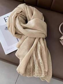 1pc Women Thin Scarf Shawl Suitable For Spring Autumn, Versatile, Artistic Style Travel Sun Protection Chiffon Neck Scarf, Suitable For Autumn/Winter For Dress - Beige - View 6