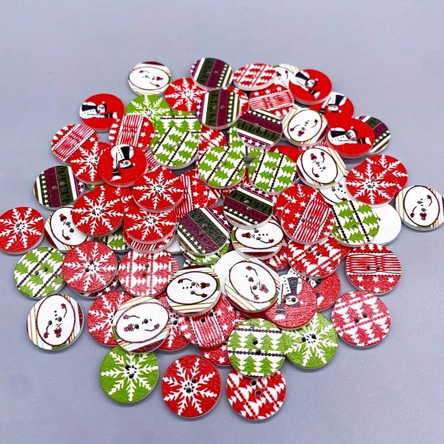 50pcs/20pcs Wooden Buttons Assorted Christmas Holiday Patterns - Mixed Color Cartoon Wood Sewing Buttons For DIY Crafts, Decorations, Handmade Accessories