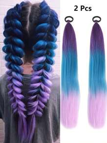 Synthetic 2PCS Color Braid Ponytail Extension With Elastic Tie Straight Hair Wrap Around Braid Ponytail - Two-Tone - View 1