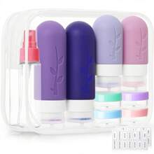 [17 件旅行瓶套装] 防漏硅胶洗漱用品容器 - 可再填充洗发水、乳液和肥皂化妆品瓶，带储物袋 | TSA 认证旅行必需品 17 件旅行瓶套装，便携式可再填充旅行洗漱用品配件，TSA 认证，防漏旅行装容器套装，适用于洗发水护发素乳液液体旅行瓶 - 彩色 - 查看 6