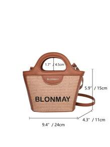 1pc Brown PU Bucket Bag, Premium Letter Embroidery Shoulder & Crossbody Bag, Fashionable Pastoral Style Handbag - Brown - View 9