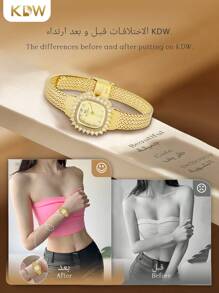 1pc Women's Gold & Silver Stainless Steel Quartz Watch | Luxury Minimalist Waterproof Design | Gift Box Packaged For Business/Casual/Daily Wear - Silver - View 7