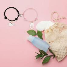 Pulseras a juego con dijes de conejito, 2 piezas, lindas pulseras de  con forma de corazón ajustables de Pascua para parejas. - Negro y rosa - Ver 6