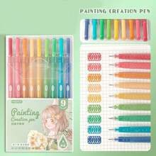 1 Box 9PCS Quick-Drying Gel Ink Pens, Medium Tip (0.5mm), 9 Colors, Plastic Material, Ideal For Drawing And Journaling