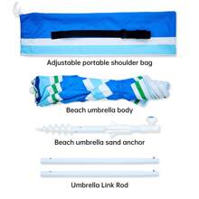 Outdoor Umbrella - Sun Protection, Rain Resistant, Windproof With Manual Open-Close Feature - Ideal For Beach, Camping, And Picnics - Blue and White - View 6