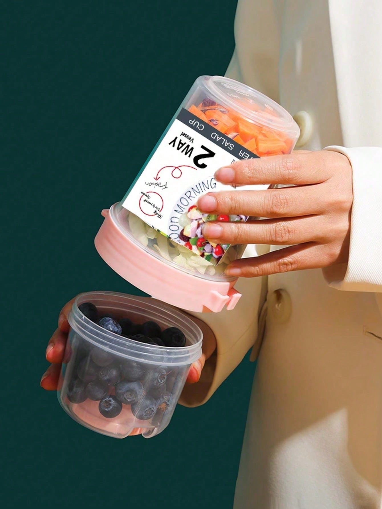 1 طقم وعاء سلطة الإفطار، حاوية وعاء طعام محمول للف...