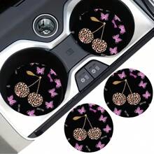 2 pièces Dessous de verre de voiture avec motif imprimé cerise, tapis de voiture stylé, séchage rapide et antidérapant
