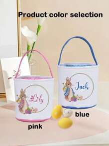 Cesta de Pascua personalizada con nombre para niños, 1 o 2 piezas, canastas de Pascua personalizadas con conejito de Pascua, canastas de Pascua personalizadas para niños y niñas, multifuncionales, ornamentales, con letras, ordenadas, suaves, coloridas, lindas, kawaii, adorables, casuales, personalizadas, únicas, para hijo e hija - Estilo A - Ver 4