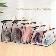PVC Cabinet Storage Bag For Women Handbags, Shoulder Bags, Wallets - Dust-Proof Transparent Zipper Storage Bag With Handle, Suitable For Various Room Types, Bedroom Closet, Etc - Multi-Functional Shelf Installation System - Multicolor - View 1