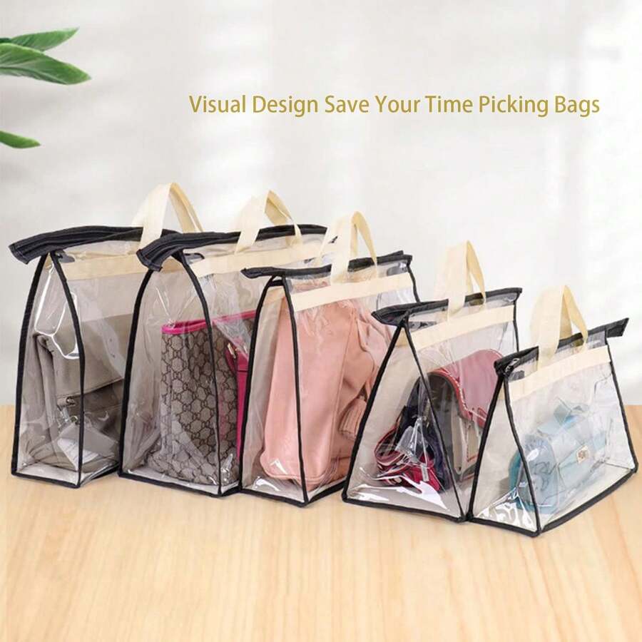 PVC Cabinet Storage Bag For Women Handbags, Shoulder Bags, Wallets - Dust-Proof Transparent Zipper Storage Bag With Handle, Suitable For Various Room Types, Bedroom Closet, Etc - Multi-Functional Shelf Installation System - Multicolor - View 1