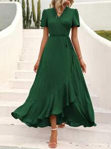 Valentine's Day  Women's Summer Wrap Dress Casual Boho Chic Floral V-Neck Short Sleeve Flanged Beach Holiday Dress