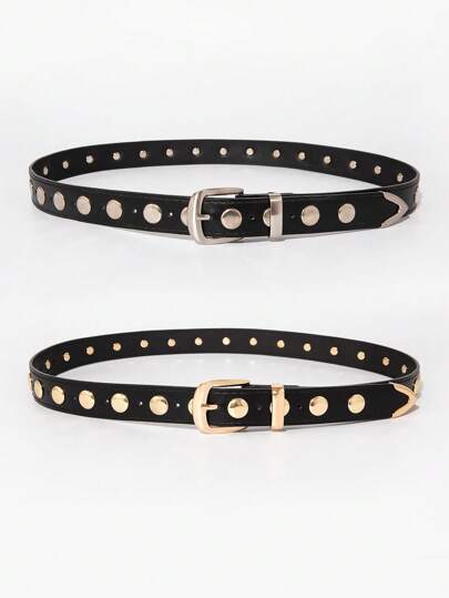 1 قطعة حزام جينز مع إبزيم دائري معدني ذهبي/فضي بطراز بانك Y2K، إكسسوار متعدد الاستخدامات للارتداء اليومي في الصيف والمدرسة والخريف وعيد الهالوين