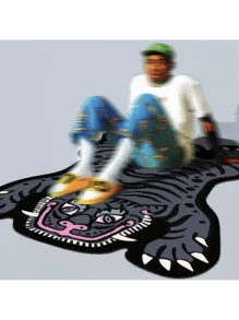 1pc Asymmetrical Shaped Tiger Carpet Rug, Bedroom Bedside Mat