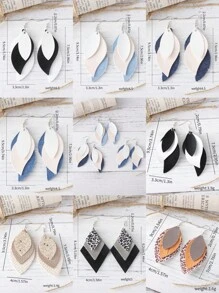1 Pair Boho Layered Teardrop & Diamond Shape Faux Leather Leopard Print Dangle Earrings, Leaf Design Personalized Fashionable Earrings, Gift For Women