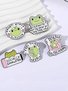 5pcs Green Frog Enamel Needle Cartoon Cute Animal Badge Accessories, Bags, Clothes, Jewelry Accessories, Daily Gifts For Friends - Green - View 10