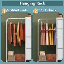 Dresser With Hanging Rack, Small 4 Drawers For Bedroom For Kids, Reversible For Closet With Clothes Rack, Tall Chest Of Fabric Drawers, Sturdy Frame, White, 44''H