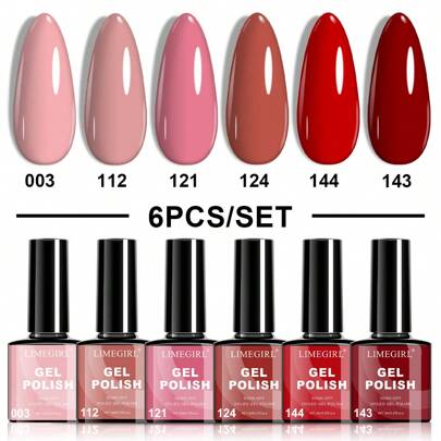  LIMEGIRL 6色霓虹闪粉凝胶指甲油套装，可卸UV/LED固化凝胶指甲油套装，适合美甲沙龙和居家DIY美甲